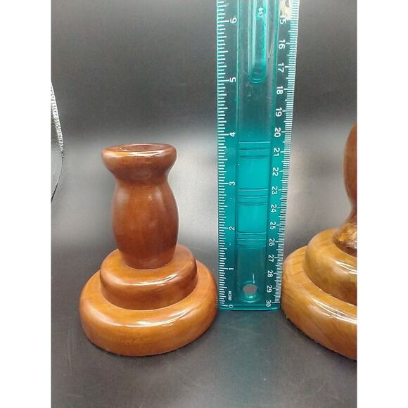 VTG Hand Turned Wooden Votive Candle Holders Offset Walnut? MCM Felted Pair - Picture 6 of 12